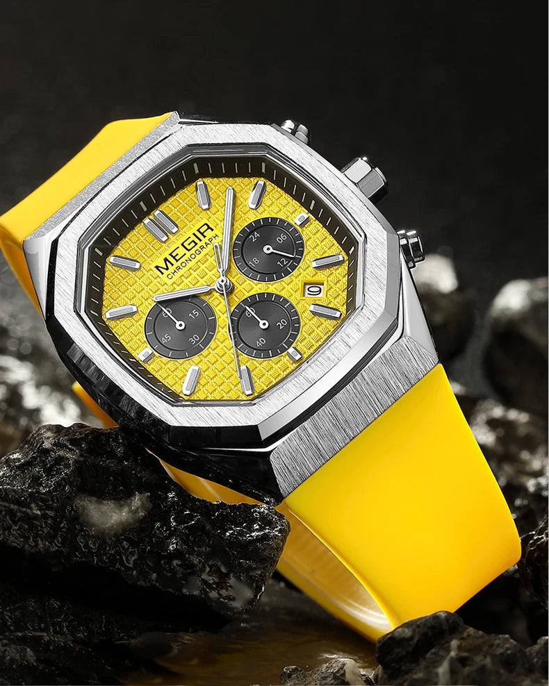 MEGIR Yellow Sport Watch Men