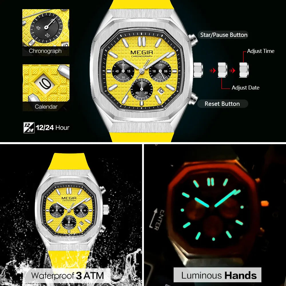 MEGIR Yellow Sport Watch Men