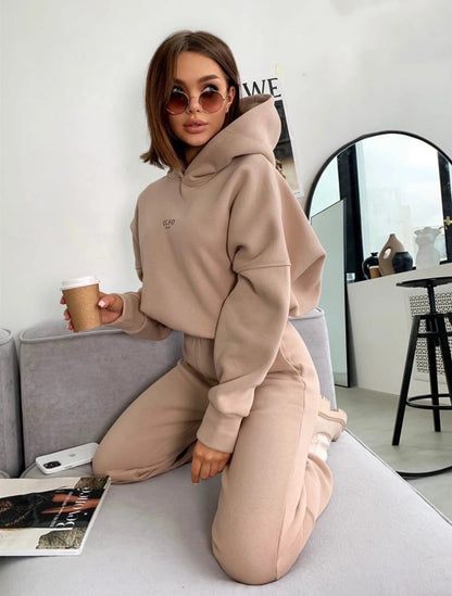 Women's Knitted Fleece Casual Suit Two-piece Set